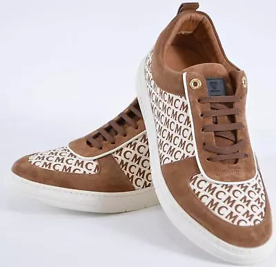 New MCM Men's Logo Canvas Suede Low Top Sneakers Shoes 44 11 MEXAAMM12N70 • $169.15