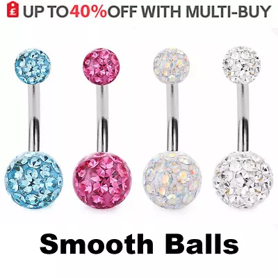 £2.49 • Buy Belly Bar Navel Button Ring CZ Crystal Smooth Gem Balls Body Piercing Jewellery