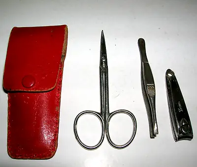 Sewing / Crafts Tool Kit Pouch Vintage ~ Curved Scissors ~ Tweezers ~ Nail Trim • $8.23