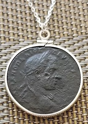 Authentic Ancient Roman Large Bronze Coin Emperor Macrinus Silver Necklace • $139.95