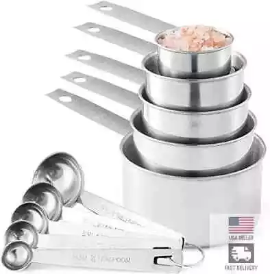 Stainless Steel Measuring Cups  Spoons 10-Piece Set 5 Cups And 5 Spoons • $17.99