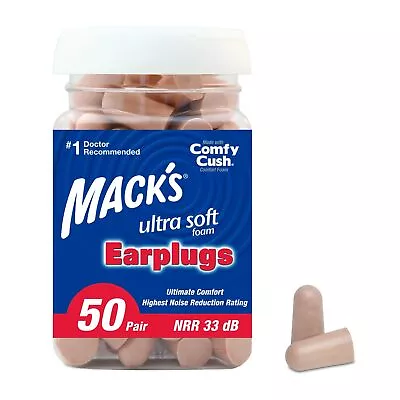 Mack's Ultra Soft Foam Earplugs 50 Pair 33dB Highest NRR Comfortable Ear Plugs • $21.99