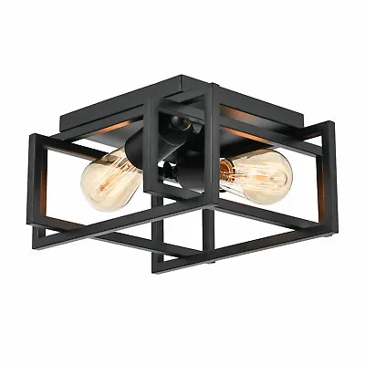 2-bulb Industrial Ceiling Light Fixture Farmhouse Flush Mount Matte Black Lamp • $29