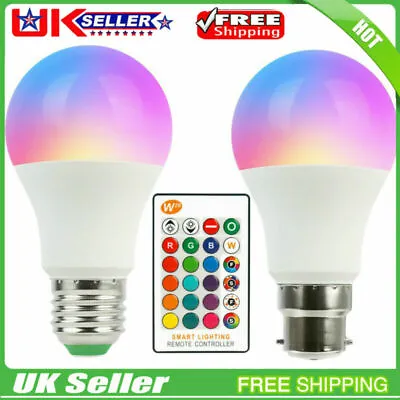 RGB Led Light Bulb B22 E27 16 Colour Changing Remote Controlled Bayonet Lamp UK • £5.99