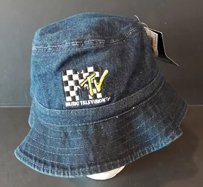 MTV Music Television Denim Bucket Hat Retro Embroidered Checkered Logo Adult S/M • $11.99