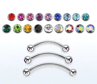$3.03 • Buy 14G 16G Surgical Steel Double Gem Curved Barbell Tongue Snake-Eyes Piercing
