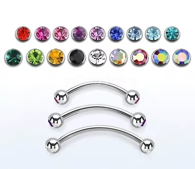 $3.03 • Buy 14G 16G Surgical Steel Double Gem Curved Barbell Tongue Snake-Eyes Piercing
