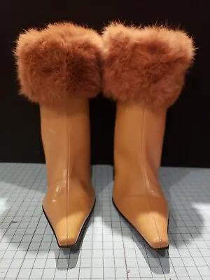 Antonio Melani Tan Faux Leather Fur Trim Ankle Boots Size 7.5 • $19.99