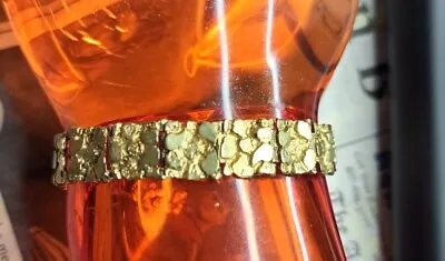 10K Yellow Gold Men-Lady Nugget Style Link Designer 7   Bracelet 15.7 GRAMS • $899