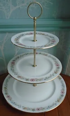 Paragon China Belinda 3 Tier XL Cake Stand Floral Plates Matt Gold Round Handle • £17.99