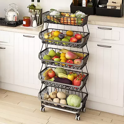 5 Tier Kitchen Fruit Vegetable Storage Cart Vegetable Basket Bins For Onions A • $53.99