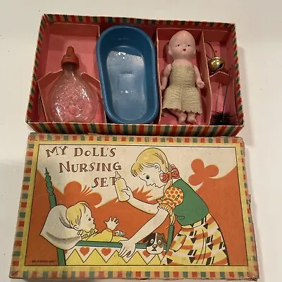 Vintage 1940s ‘My Doll's Nursing Set’ Bisque Doll/Tub/Bottle ~ Occupied Japan • $39.50
