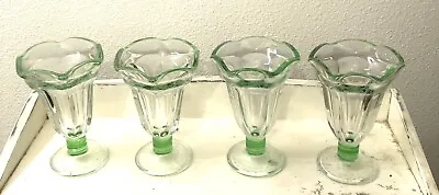 Green Glass Ice Cream Sundae / Parfait Glasses Set Of 4 • $24
