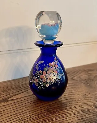 PAIRPOINT Cobalt Blue Enameled Perfume Bottle With Millefiori Faceted Stopper • $85