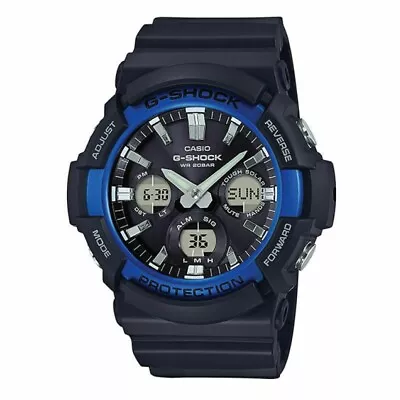 Casio G-Shock Men's Tough Solar Blue Accent Black Resin 52mm Watch GAS100B-1A2 • $69.99