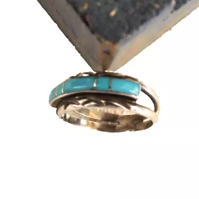 Super Vintage Navajo/dine Multi Turquoise Stone Inlay Sterling Ring - Size 6 • $38.50