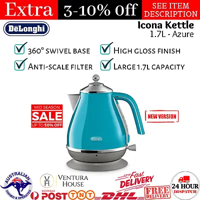 $163.97 • Buy Delonghi 1.7L Icona Capitals Electric Cordless Kettle Classic Boiler Heater New