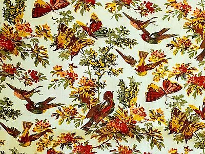 4 Yards Bird Butterfly Floral Green Background Quilting Cotton Fabric • $12