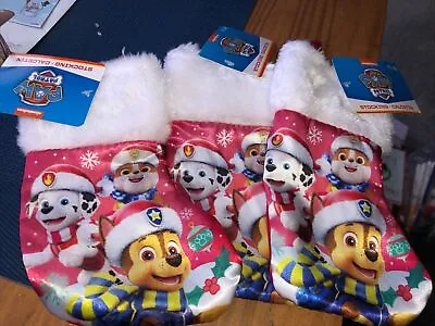 3 Paw Patrol Miniature Christmas Stockings Red White Fur Cuff New 7” Nickelodeon • $5