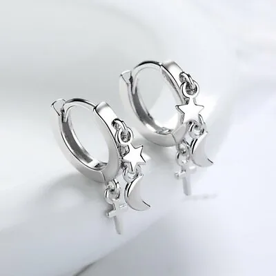 $1.85 • Buy 925 Silver Cross Star Moon Hoop Earrings Drop Dangle Women Wedding Jewelry Gift