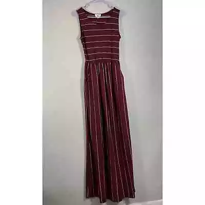 Betsey's Boutique Shop Womens Maxi Dress Size S Burgundy Stripped Cinched Waist • $10