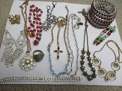 Vintage LOT Of Assorted  Rhinestone CRYSTAL Beaded  Necklaces Bracelets Earrings • $8.99