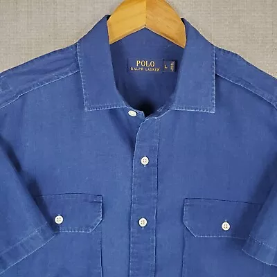 POLO RALPH LAUREN Size Large Lightweight Cotton CPO Shirt Short Sleeve Epaulets • $89