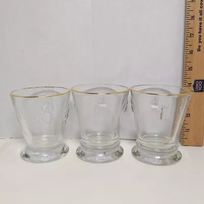 La Rochere France Paris Drink Glasses Rocks Fleur De Lis Bee Gold Rim Set Of 3 • $34.68