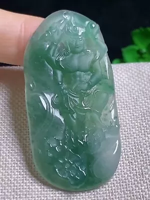 Vintage Icy Blue Green Jadeite Jade Acalanatha Buddha Pendant【Grade A】Certified • $1275