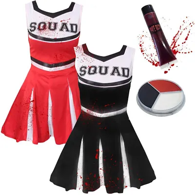 Girls Zombie Cheerleader Costume Childs Halloween School Fancy Dress Teen Kids • £13.99