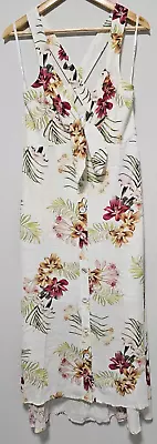 Sheike Womans A-line Maxi Dress V-neck White Floral Sleeveless 14 • $45