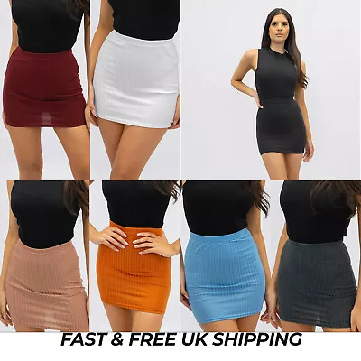 £4.99 • Buy New UK Womens High Waisted Rib Stretch Summer Bodycon Tube Mini Skirt Sizes 6-16