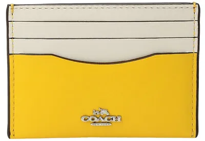 NEW Authentic COACH Colorblock Smooth Leather Flat Card Case Yellow/Chalk 58367 • $37.95