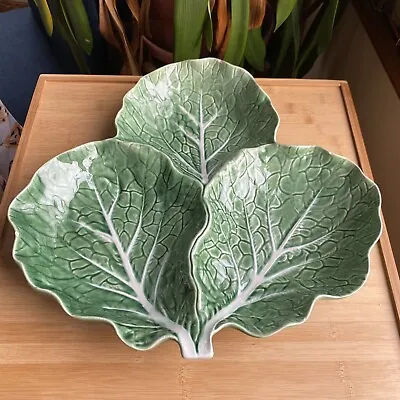 Vintage Bordallio Pinherio Green Cabbage Three Leaves Serving Bowl Platter • $35