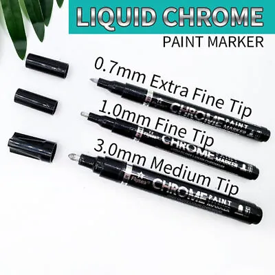 0.7/1/3mm Nib Optional Permanent Silver Art Liquid Mirror Chrome Marker Pen • £7.06