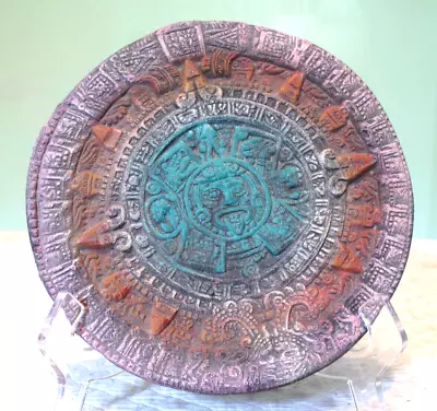 Vintage Aztec/Mayan Calendar Sun Stone God Ceramic Multicolor 8” Wall Plaque • $19.97