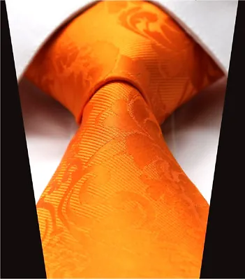 £9.29 • Buy Premium Orange Tie & Hankie Set Floral Paisley Wedding Silk Pocket Hanky Mens UK