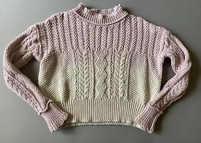 $24.99 • Buy Anthropologie Women Pink & White Ombre Scallop Cable Knit Crop Sweater Sz S 