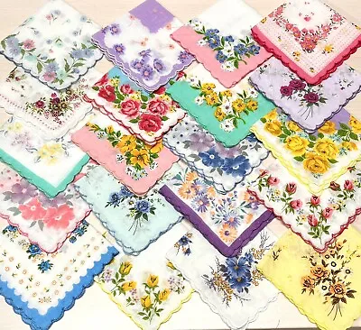 Mixed Lot 20 Imperfect Hankies 100% Cotton Vintage Style Floral Handkerchiefs • $15.99