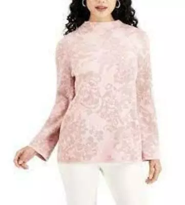 MSRP $70 Jm Collection Womens Metallic-Printed Funnel-Neck Sweater Pink Size XL • $16.19