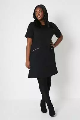 Wallis Curve Plain Zip Ponte Tunic T-Shirt Dress Black UK Size 20 BNWT B53 • £29.99