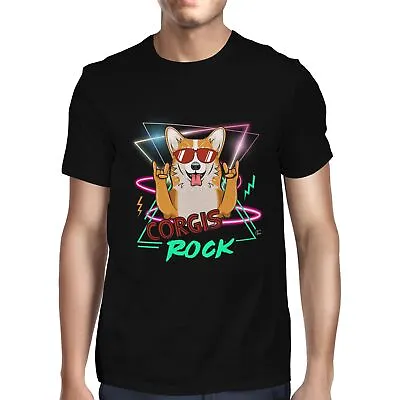 1Tee Mens Corgis Rock 80's Retro Dog  T-Shirt • £7.99