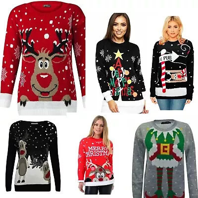 $122.55 • Buy Ladies Womens Girls Xmas Christmas Novelty Jumper Sweater Rudolph Top Plus 8-24