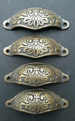 $29.50 • Buy 4 Apothecary Drawer Cup Bin Pull Handles 3-1/2 C. Antique Vict. Style Brass #A1