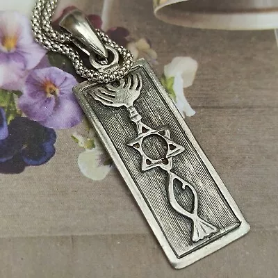 Men Messianic Necklace Israeli Artisan ALON Vintage Menorah David Silver Gift • $34