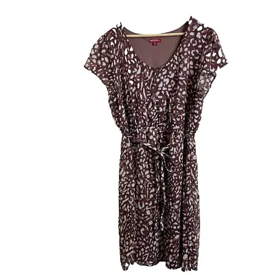 Merona Purple Dress Size XL Pullover Cap Sleeve Animal Print Pattern Brown Belt • $17.83