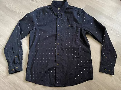 Musto Mens Dark Blue With Light Blue & Burgundy Spots Long Sleeve Shirt - Medium • £12.99