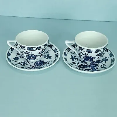 Vienna Woods Meissen Blue Onion Fine China 2 Teacups Saucers Set Fine China • $33.99