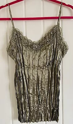 Marks & Spencer Strappy Crinkle Lace Light Green Satin Top Size 14 • £5