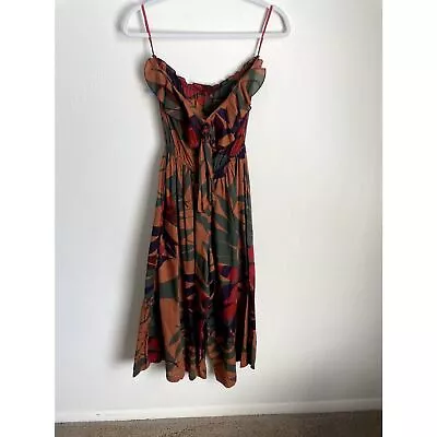 Vintage Small Phyllis Sues Tropical Floral Strapless Wide Leg Jumpsuit Pockets • $48